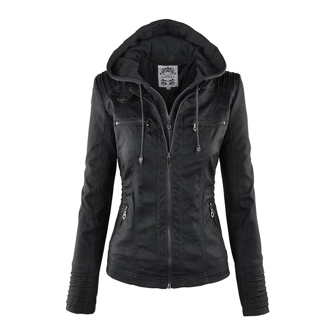 Logan – Leather-Look Hooded Moto Jacket with Removable Hood