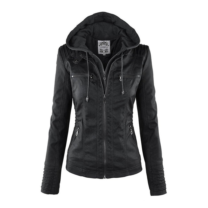 Logan – Leather-Look Hooded Moto Jacket with Removable Hood