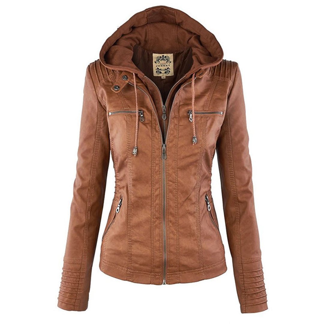 Logan – Leather-Look Hooded Moto Jacket with Removable Hood