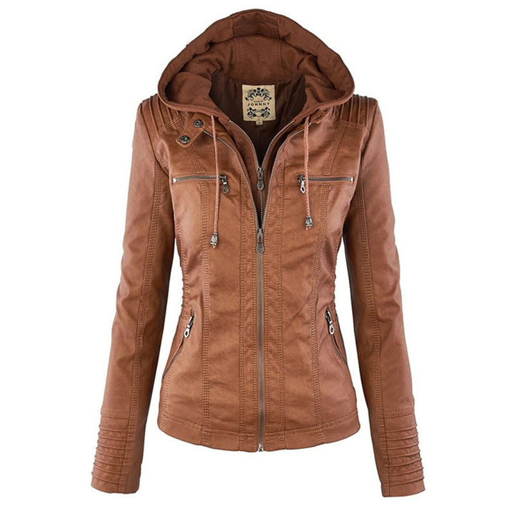 Logan – Leather-Look Hooded Moto Jacket with Removable Hood