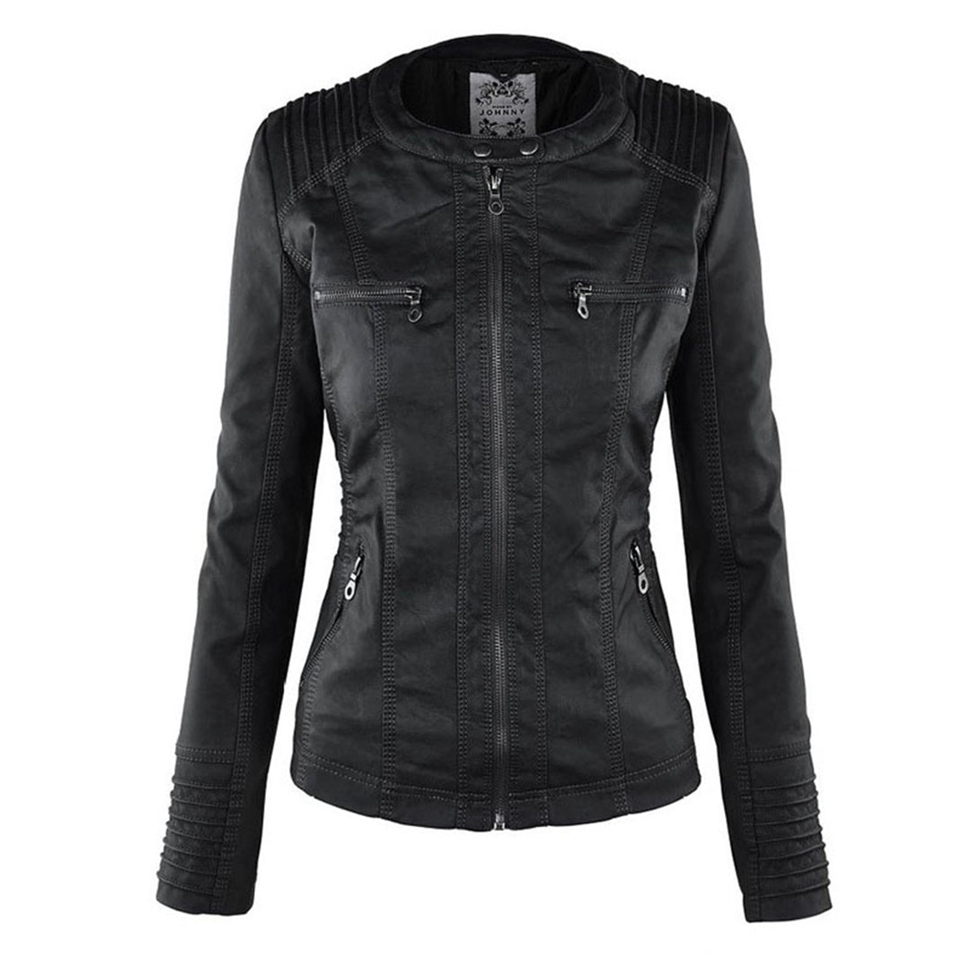 Logan – Leather-Look Hooded Moto Jacket with Removable Hood