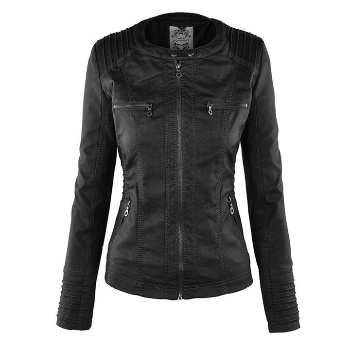 Logan – Leather-Look Hooded Moto Jacket with Removable Hood