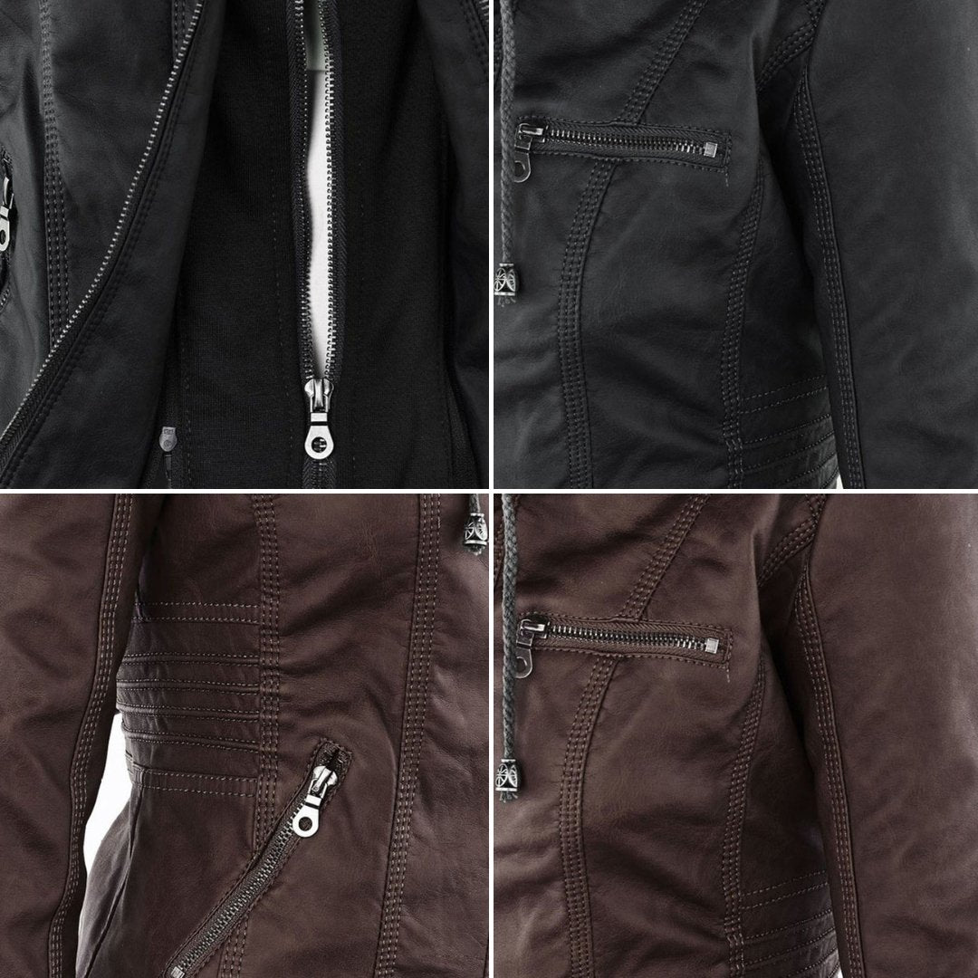 Logan – Leather-Look Hooded Moto Jacket with Removable Hood