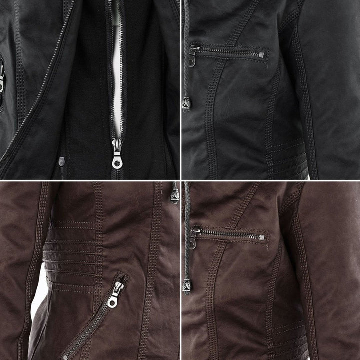 Logan – Leather-Look Hooded Moto Jacket with Removable Hood