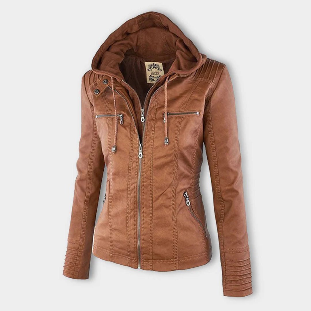 Logan – Leather-Look Hooded Moto Jacket with Removable Hood