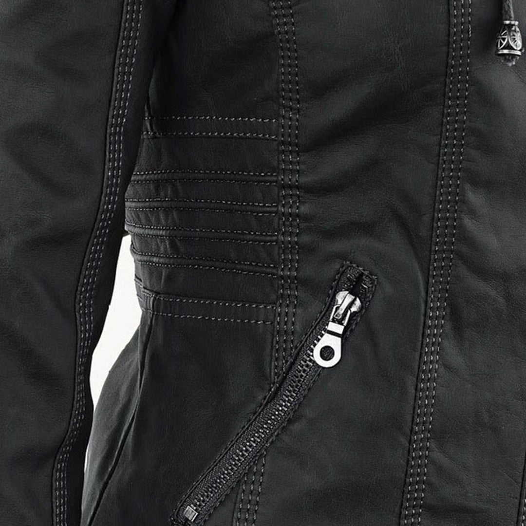 Logan – Leather-Look Hooded Moto Jacket with Removable Hood
