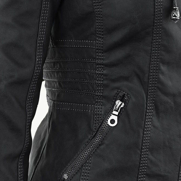 Logan – Leather-Look Hooded Moto Jacket with Removable Hood