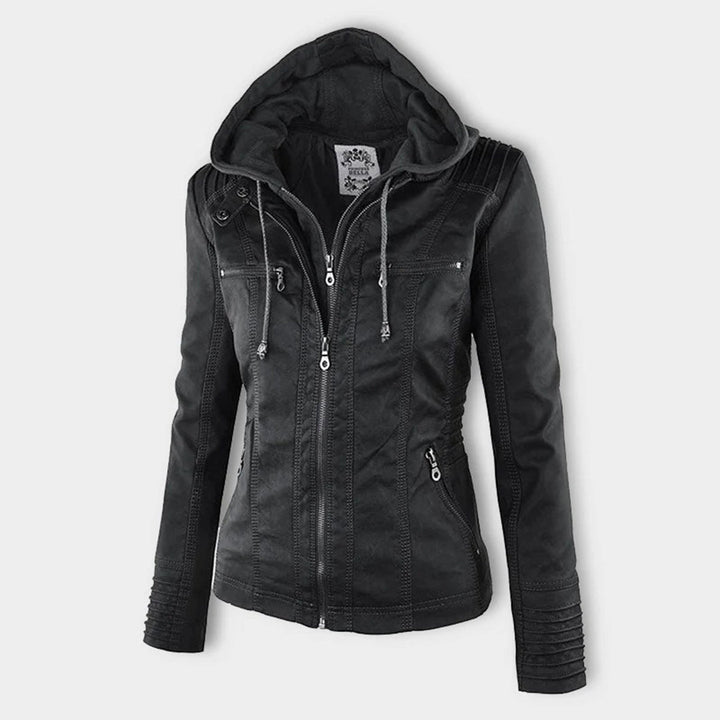 Logan – Leather-Look Hooded Moto Jacket with Removable Hood