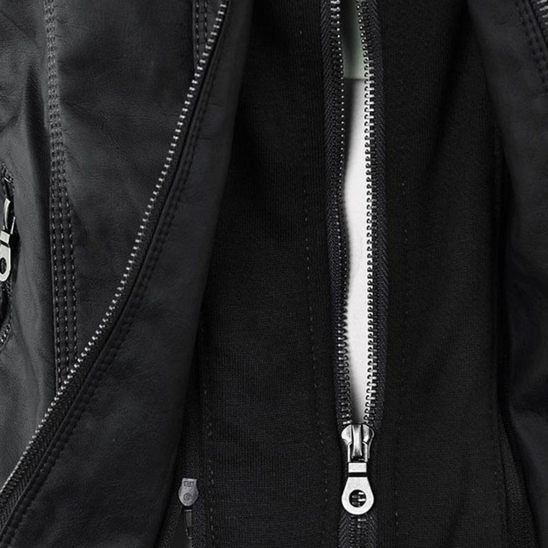 Logan – Leather-Look Hooded Moto Jacket with Removable Hood