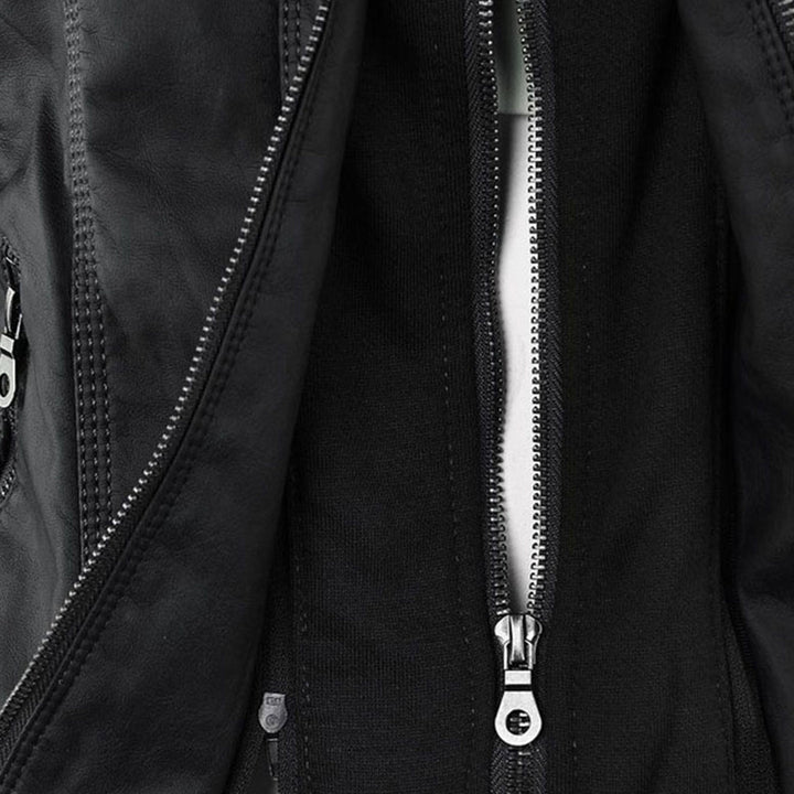 Logan – Leather-Look Hooded Moto Jacket with Removable Hood