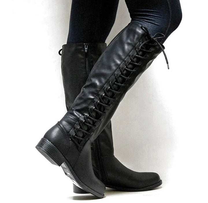 Cambria – Women's Laced Back Block Heel Knee-High Boots