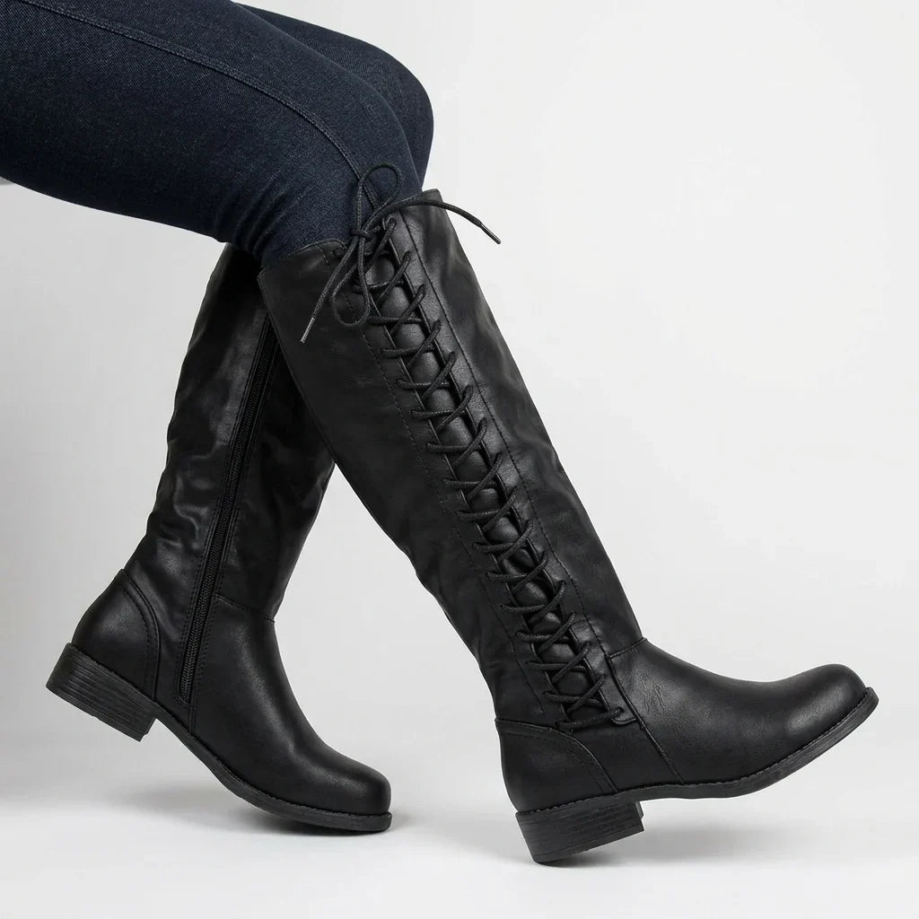 Cambria – Women's Laced Back Block Heel Knee-High Boots