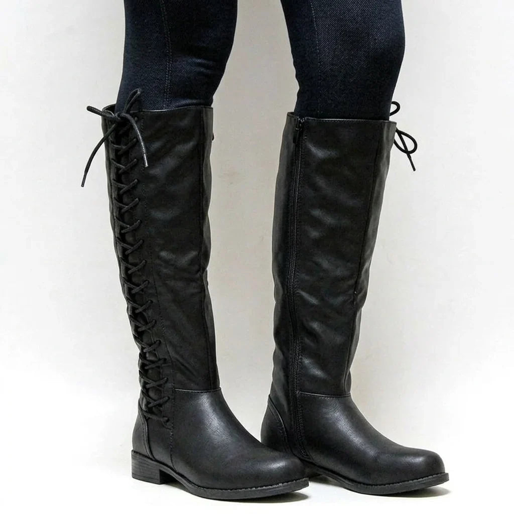 Cambria – Women's Laced Back Block Heel Knee-High Boots