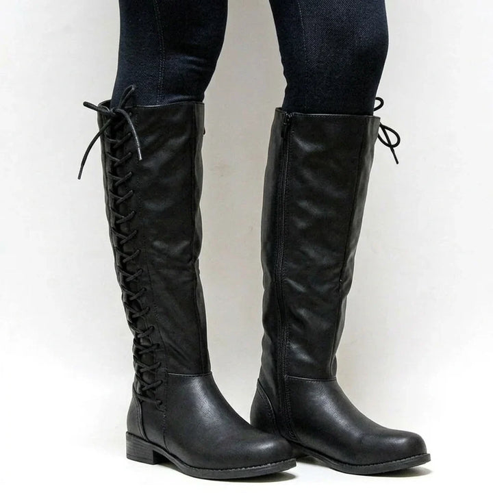 Cambria – Women's Laced Back Block Heel Knee-High Boots