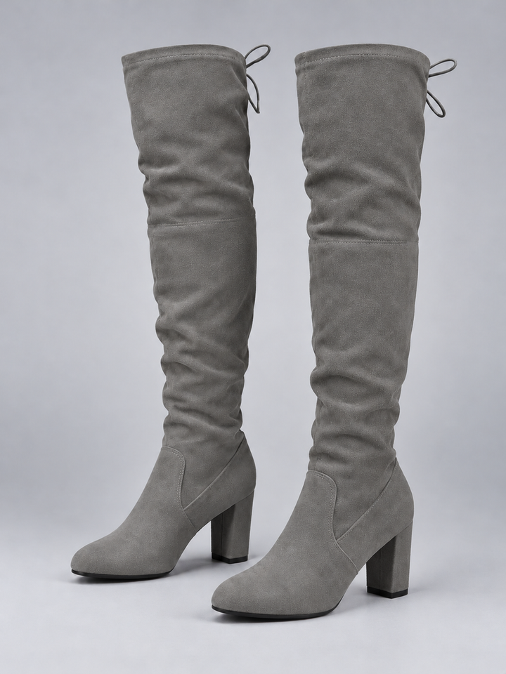 Carrie – Women's Suede-Look Block Heel Over-the-Knee Boots