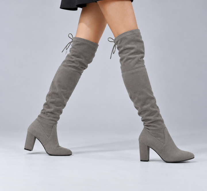 Carrie – Women's Suede-Look Block Heel Over-the-Knee Boots