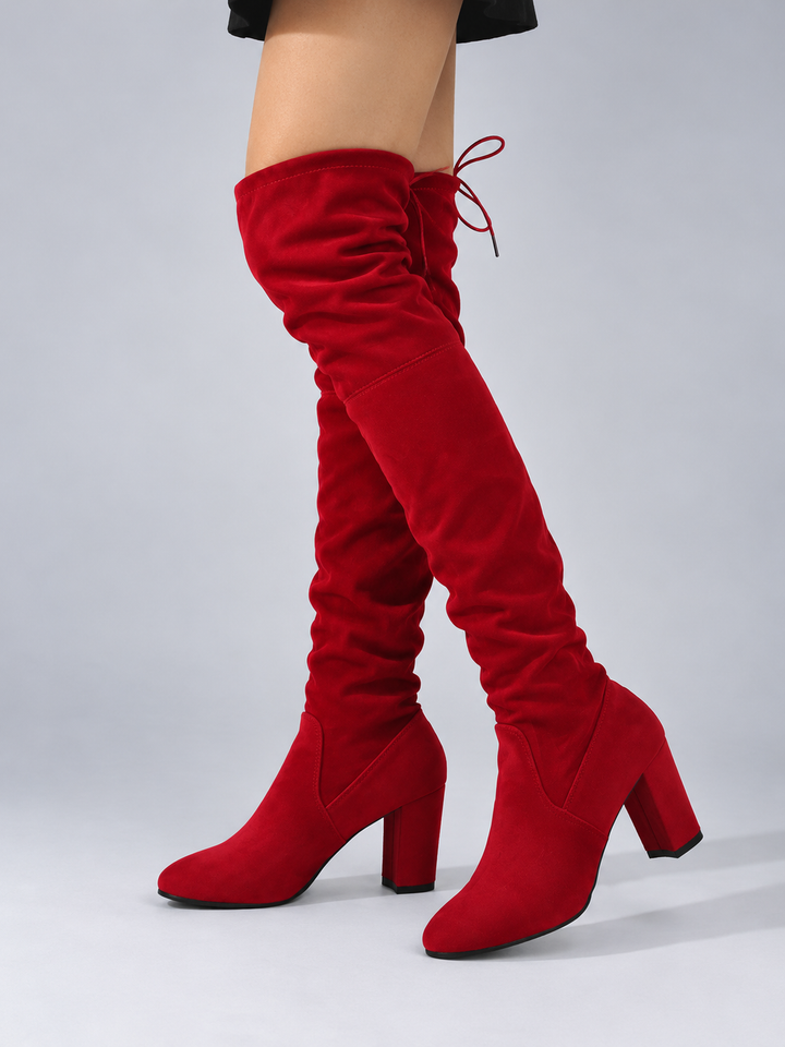 Carrie – Women's Suede-Look Block Heel Over-the-Knee Boots