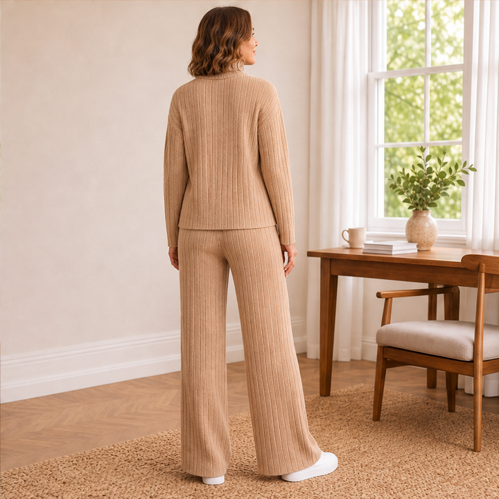 Carys – Women's Ribbed Turtleneck Sweater Set with Wide-Leg Pants