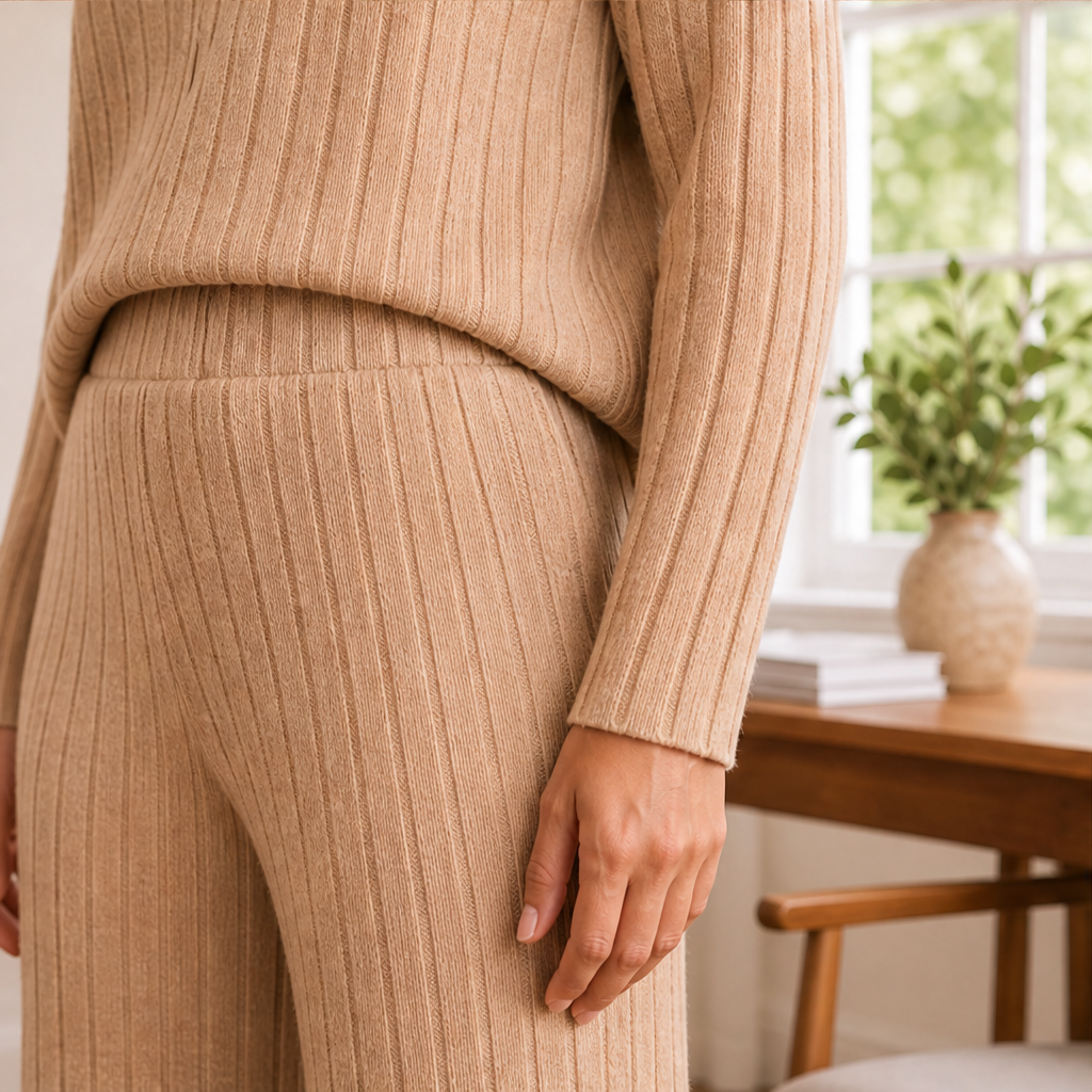 Carys – Women's Ribbed Turtleneck Sweater Set with Wide-Leg Pants