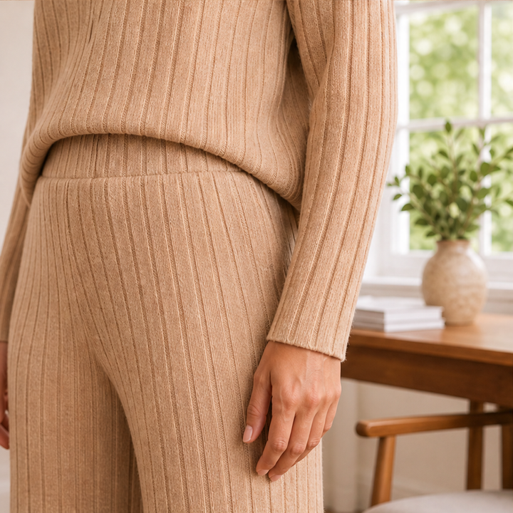 Carys – Women's Ribbed Turtleneck Sweater Set with Wide-Leg Pants