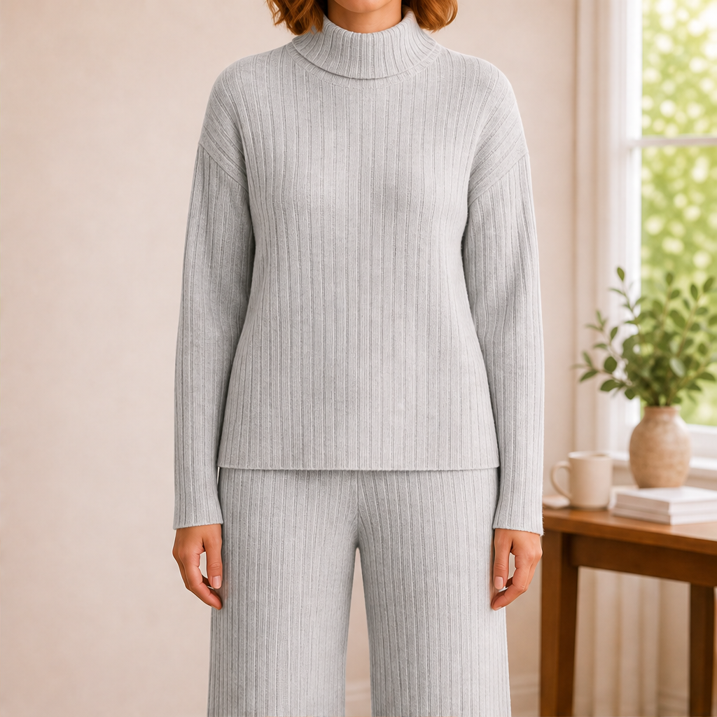 Carys – Women's Ribbed Turtleneck Sweater Set with Wide-Leg Pants