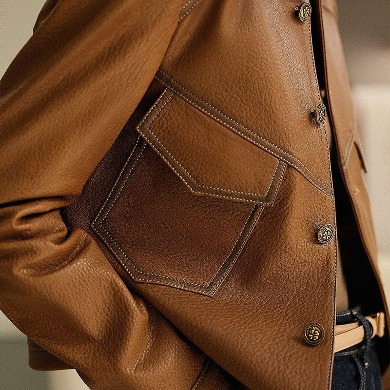Vintage Leather Jacket with Button Front for Women - View 4