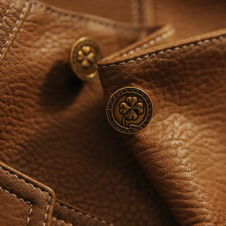 Vintage Leather Jacket with Button Front for Women - View 5