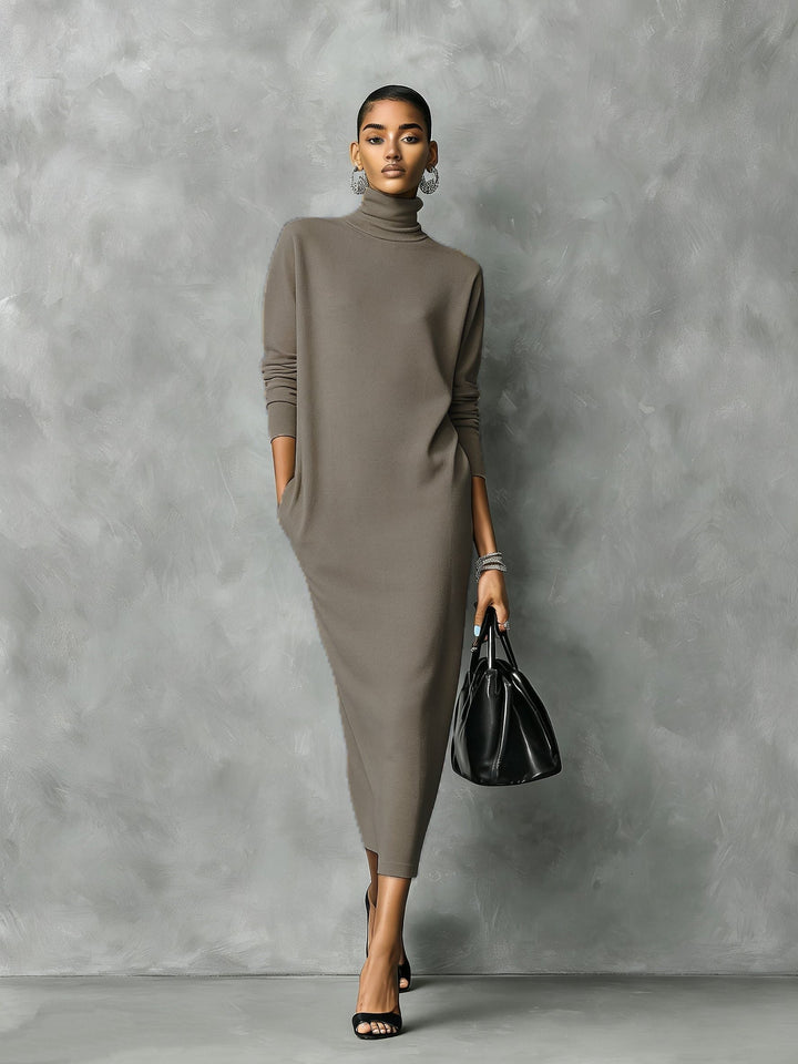 Catriona – Women's Turtleneck Midi Sweater Dress with Side Slits