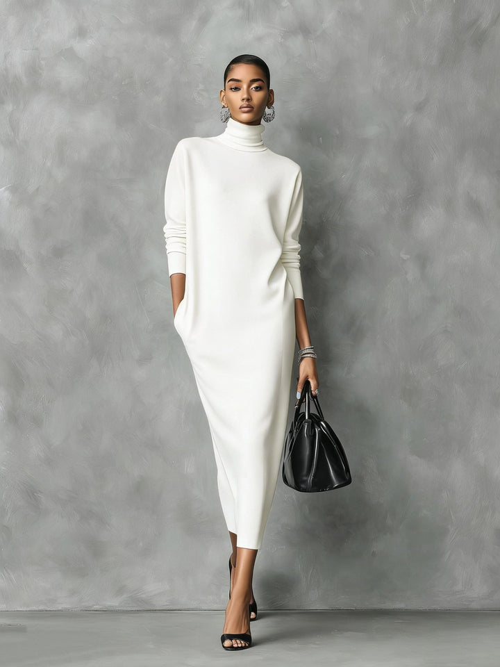 Catriona – Women's Turtleneck Midi Sweater Dress with Side Slits