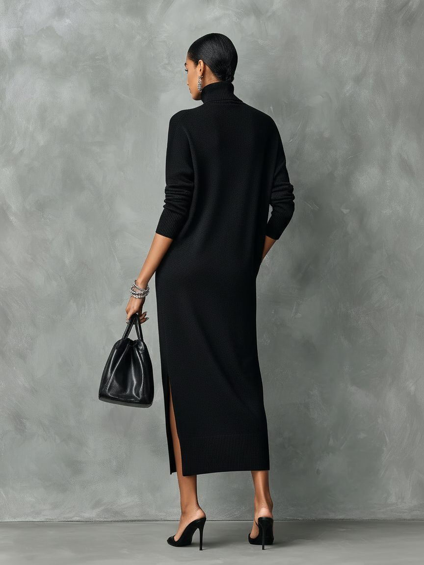 Catriona – Women's Turtleneck Midi Sweater Dress with Side Slits