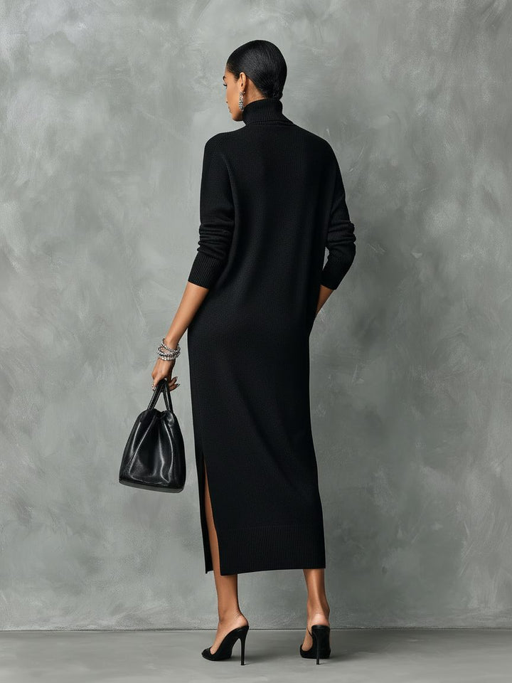 Catriona – Women's Turtleneck Midi Sweater Dress with Side Slits
