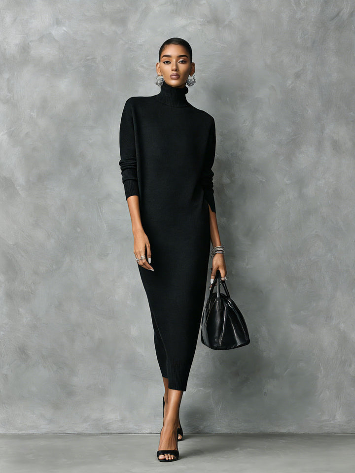 Catriona – Women's Turtleneck Midi Sweater Dress with Side Slits