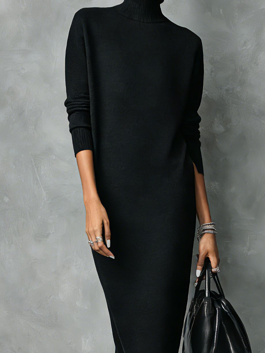 Catriona – Women's Turtleneck Midi Sweater Dress with Side Slits