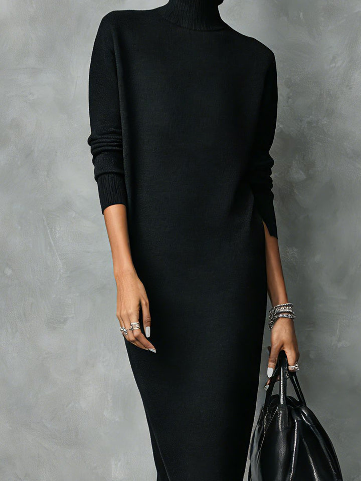 Catriona – Women's Turtleneck Midi Sweater Dress with Side Slits