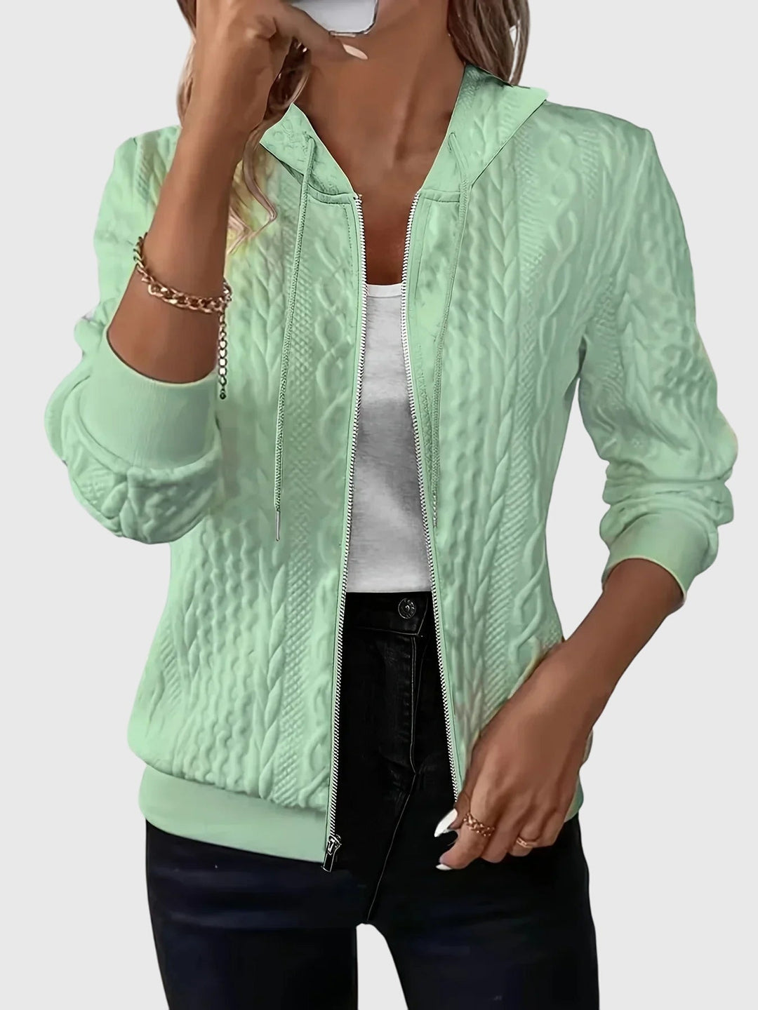 Jordan – Cable-Stitch Zip-Up Hoodie for Women