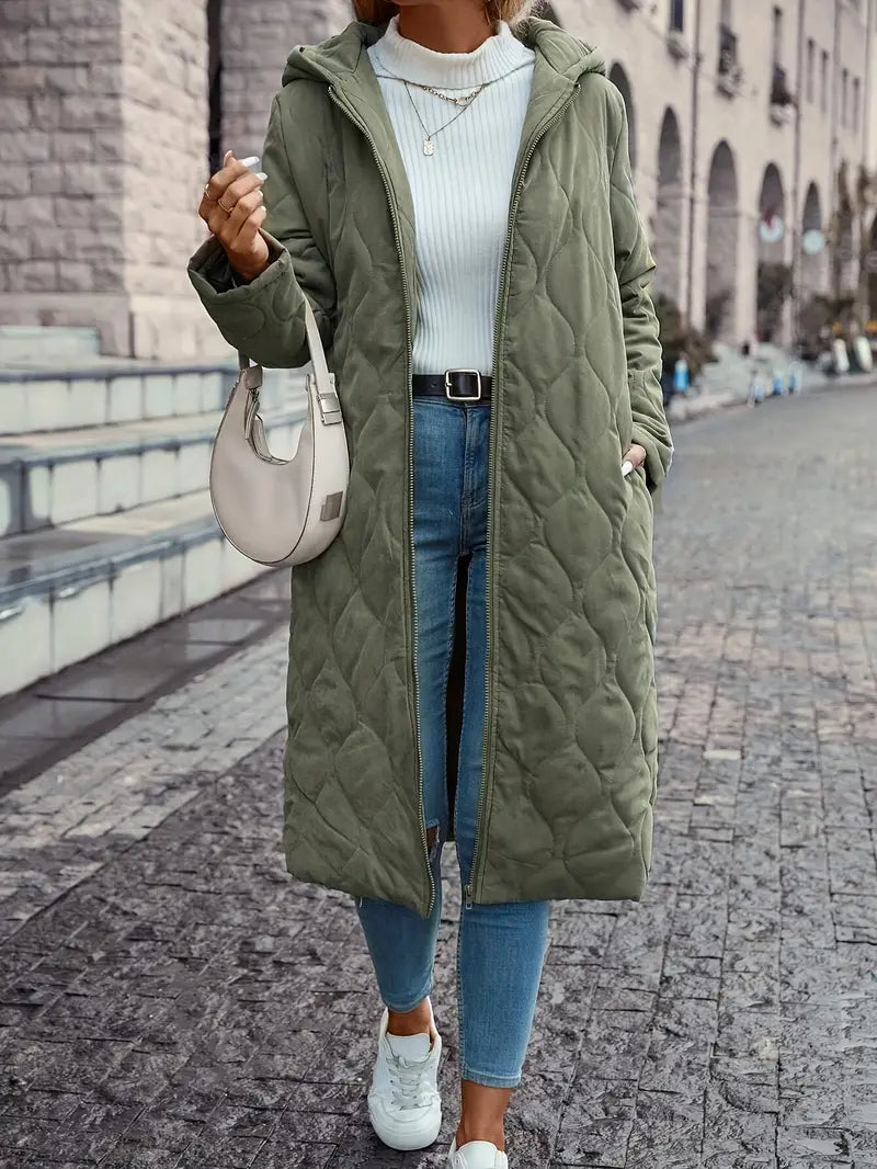 Reagan – Quilted Hooded Long Coat for Women