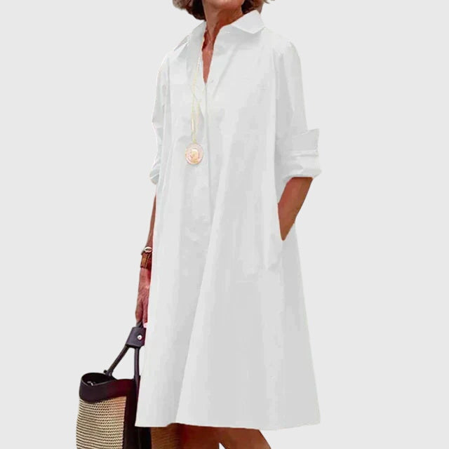 Eliza – Collared Midi Shirt Dress with Pockets