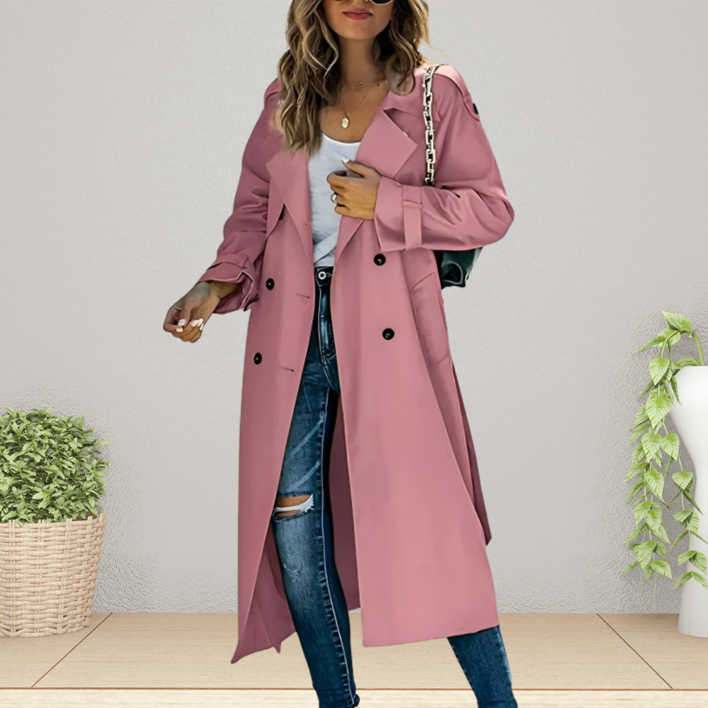 Charlene – Women's Long Belted Trench Coat with Epaulettes
