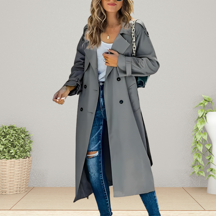 Charlene – Women's Long Belted Trench Coat with Epaulettes
