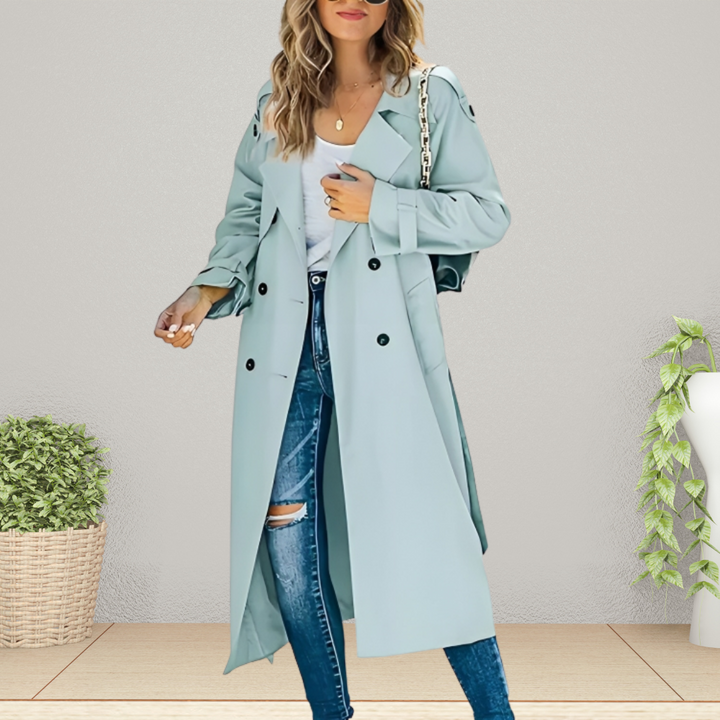 Charlene – Women's Long Belted Trench Coat with Epaulettes