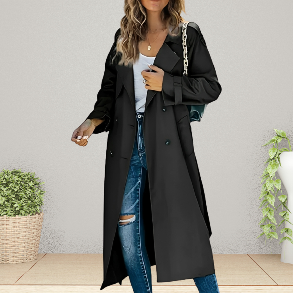 Charlene – Women's Long Belted Trench Coat with Epaulettes