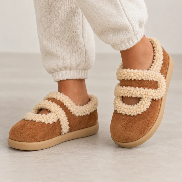 Clarice – Women's Sherpa Trim Mary Jane Slippers