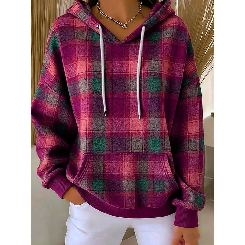 Malvina – Checked Kangaroo-Pocket Hoodie for Women