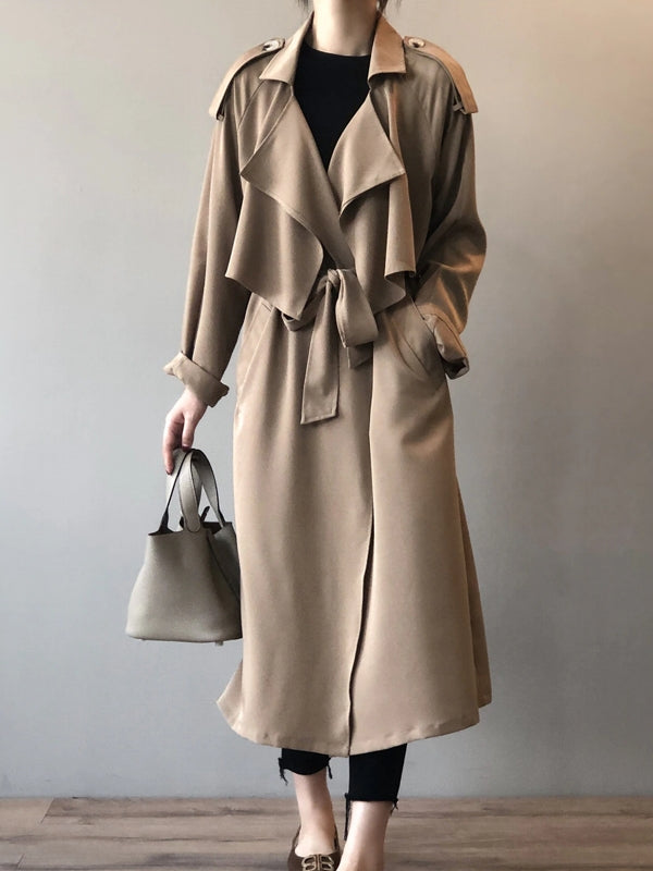 Maisie – Waterfall-Lapel Trench Coat with Tie Belt