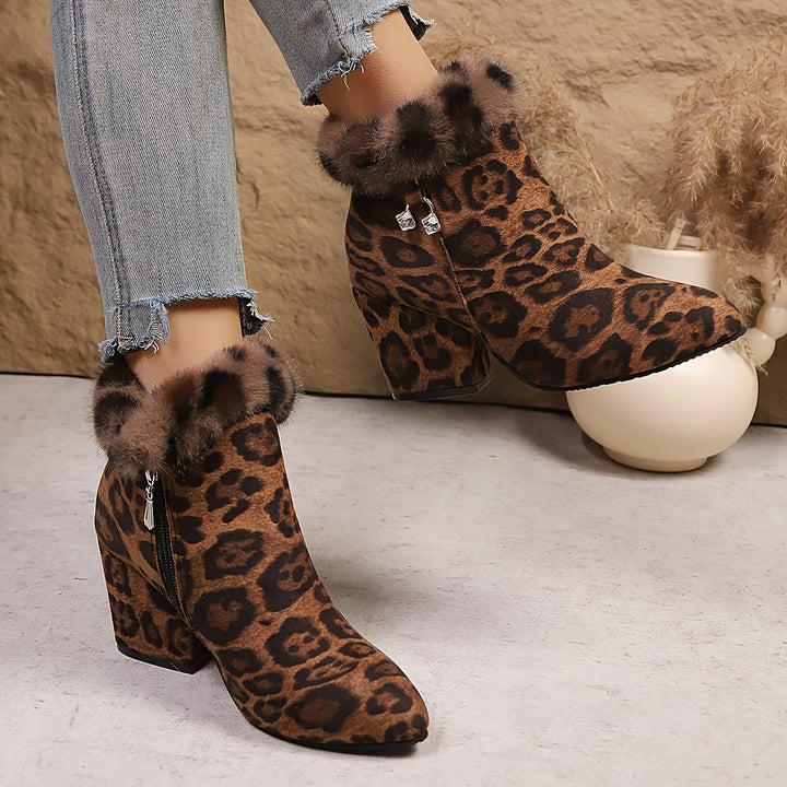 Corinthia | Women's Fur Trim Block Heel Ankle Boots - Black - Image 7