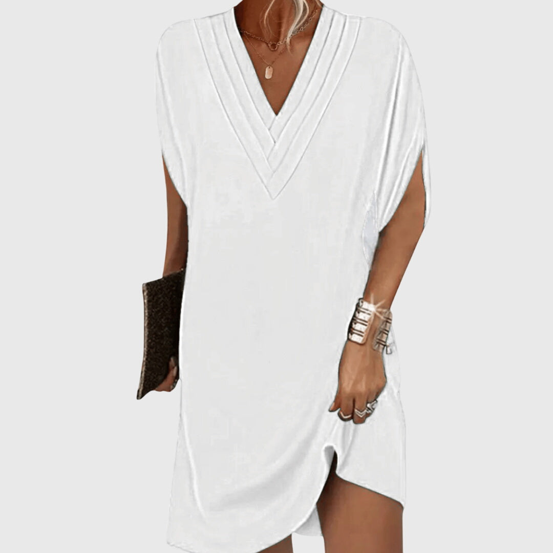 Donna – Flowy V-Neck Midi Dress for Effortless Elegance