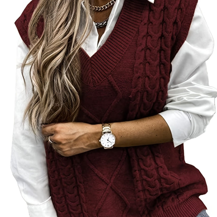Gwendolen – Cable-Stitch V-Neck Sweater Vest for Women