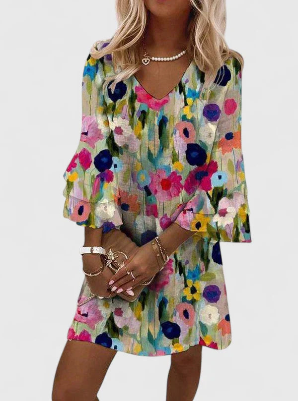 Rachel – V-Neck Floral Midi Dress