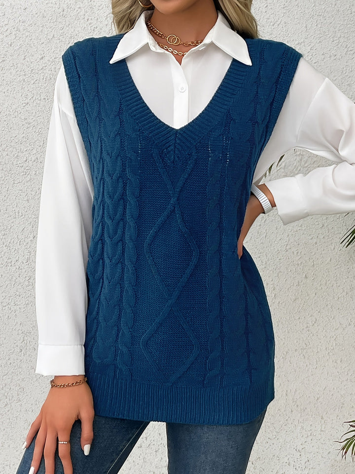 Gwendolen – Cable-Stitch V-Neck Sweater Vest for Women