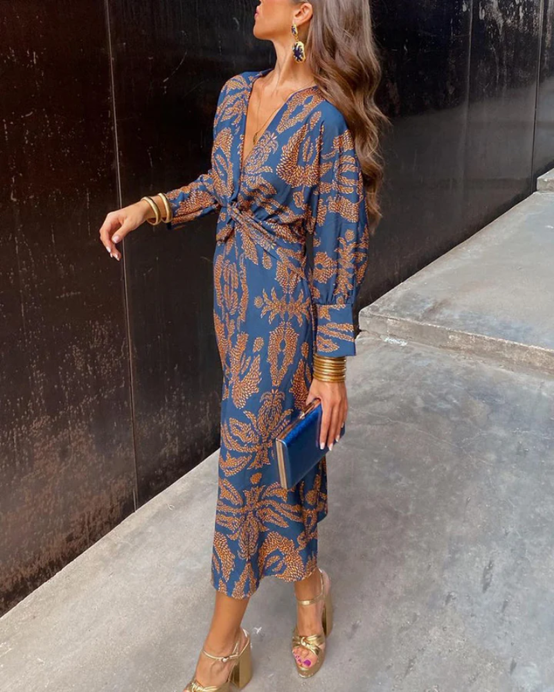 Penelope | Long Sleeve V-Neck Maxi Dress